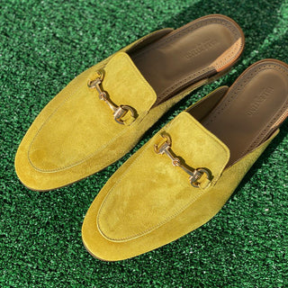 Valentino 19700 Golden Lime Suede Leather Slipper Mules (VAL1003)-AmbrogioShoes