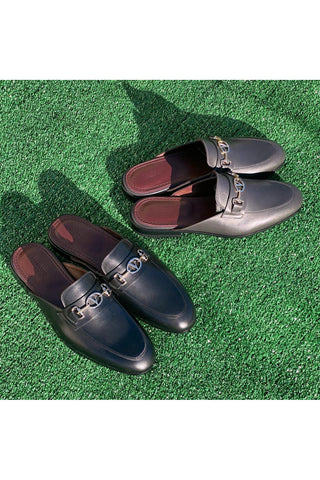 Valentino 19700/M Gray Leather Slipper Mules (VAL1001)