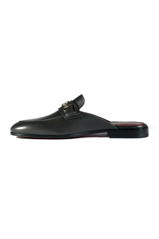 Valentino 19700/M Gray Leather Slipper Mules (VAL1001)