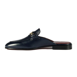 Valentino 19700/M Navy Blue Calf-Skin Leather Slipper Mules (VAL1002)-AmbrogioShoes