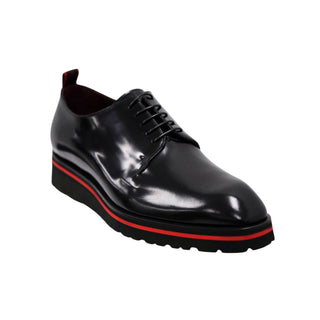 Valentino Dante Men's Shoes Polished Calf-Skin Leather "V" logo Derby Oxfords (VAL1009)-AmbrogioShoes