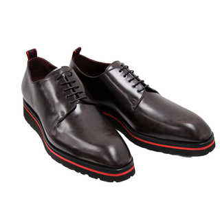 Valentino Dante Men's Shoes Polished Calf-Skin Leather "V" logo Derby Oxfords (VAL1009)-AmbrogioShoes