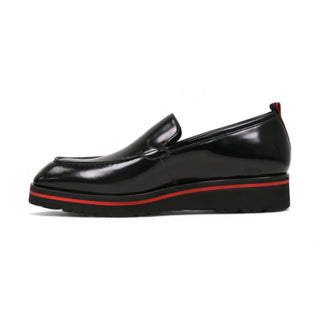 Valentino Deacon 19521 Polished Calf-Skin Leather Slip-On Black Loafers (VAL1008)-AmbrogioShoes