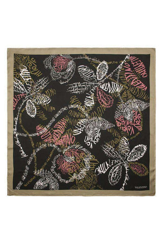 Valentino Silk Scarf With Patterned Motif In Dark Green & Light Green (VTS108)