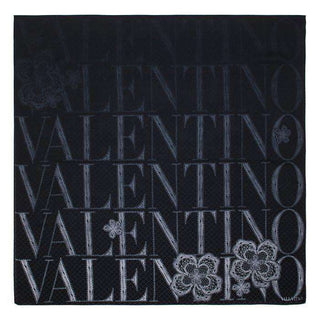 Valentino Silk Scarf with Logo Design in Black & Dark Grey (VTS101)-AmbrogioShoes