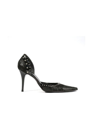 Versace Women's Black Leather Pumps Designer Shoes (V1502)