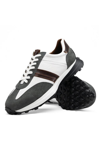 Volterra Leather & Suede Sneaker - Gray & White-Dellamoda