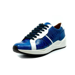 Marco Di Milano Lyon Men's Shoes Blue & White Calf-Skin / Ostrich Casual Sneakers (MDM1072)