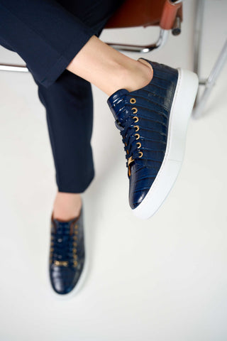 Vinci Belmont Embossed Leather Sneaker - Navy