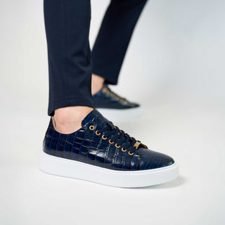 Vinci Belmont Embossed Leather Sneaker - Navy