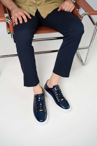 Vinci Belmont Embossed Leather Sneaker - Navy