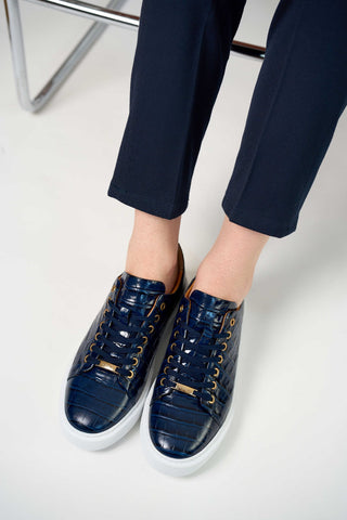 Vinci Belmont Embossed Leather Sneaker - Navy