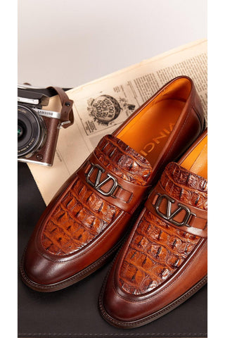 Vinci Amsterdam Embossed Leather Horse-Bit Loafer - Tan