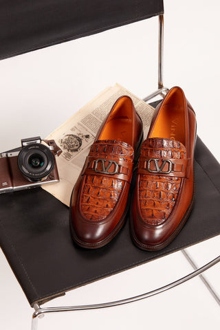 Vinci Amsterdam Embossed Leather Horse-Bit Loafer - Tan