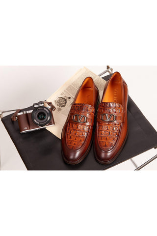 Vinci Amsterdam Embossed Leather Horse-Bit Loafer - Tan