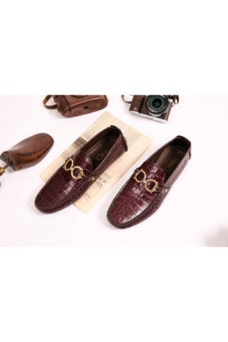 Vinci Pisa Embossed Leather Horse-Bit Loafer - Burgundy