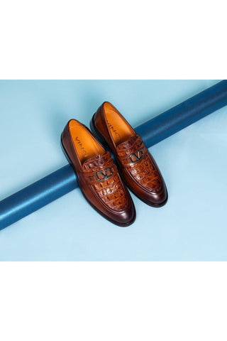 Vinci Amsterdam Embossed Leather Horse-Bit Loafer - Tan