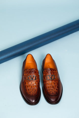 Vinci Amsterdam Embossed Leather Horse-Bit Loafer - Tan