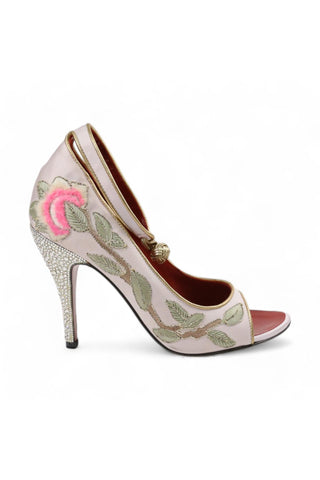 Yves Saint Laurent Lotus Fabric / Leather Crystalized Ankle-Strap Sandals (YSLS1000)