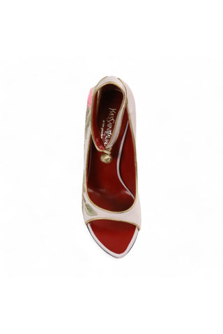 Yves Saint Laurent Lotus Fabric / Leather Crystalized Ankle-Strap Sandals (YSLS1000)