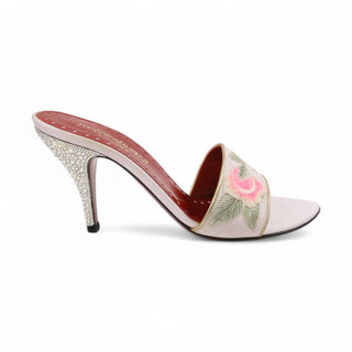 Yves Saint Laurent Lotus Fabric / Leather Crystalized Slide Sandals (YSLS1001)-AmbrogioShoes