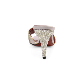 Yves Saint Laurent Lotus Fabric / Leather Crystalized Slide Sandals (YSLS1001)-AmbrogioShoes