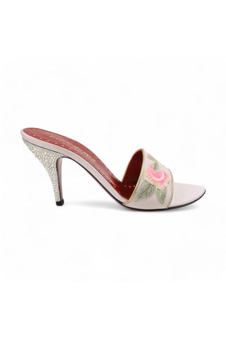 Yves Saint Laurent Lotus Fabric / Leather Crystalized Slide Sandals (YSLS1001)