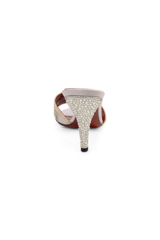 Yves Saint Laurent Lotus Fabric / Leather Crystalized Slide Sandals (YSLS1001)