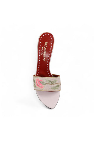 Yves Saint Laurent Lotus Fabric / Leather Crystalized Slide Sandals (YSLS1001)