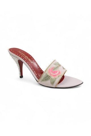 Yves Saint Laurent Lotus Fabric / Leather Crystalized Slide Sandals (YSLS1001)