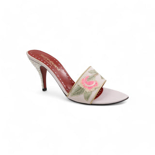 Yves Saint Laurent Lotus Fabric / Leather Crystalized Slide Sandals (YSLS1001)-AmbrogioShoes