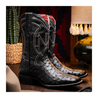 Marco Di Milano Alabama Men's Shoes Black Exotic Ostrich Skin Cowboy Boot (MDM1223)