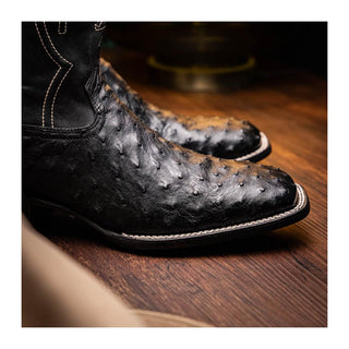 Marco Di Milano Alabama Men's Shoes Black Exotic Ostrich Skin Cowboy Boot (MDM1223)