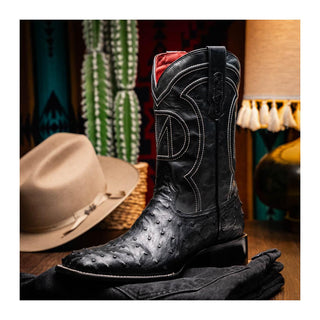 Marco Di Milano Alabama Men's Shoes Black Exotic Ostrich Skin Cowboy Boot (MDM1223)