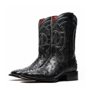 Marco Di Milano Alabama Men's Shoes Black Exotic Ostrich Skin Cowboy Boot (MDM1223)