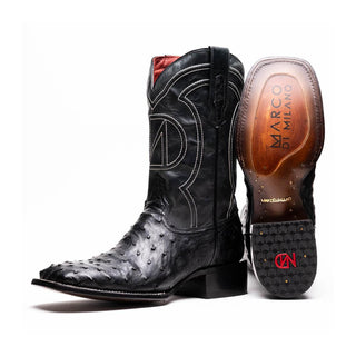 Marco Di Milano Alabama Men's Shoes Black Exotic Ostrich Skin Cowboy Boot (MDM1223)