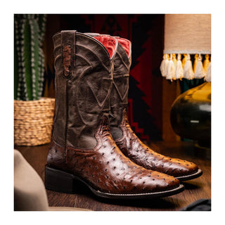 Marco Di Milano Alabama Men's Shoes Kango Tabac Exotic Ostrich Skin Cowboy Boot (MDM1221)