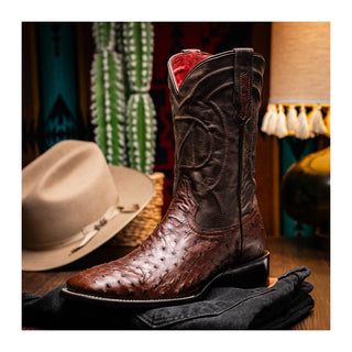 Marco Di Milano Alabama Men's Shoes Kango Tabac Exotic Ostrich Skin Cowboy Boot (MDM1221)