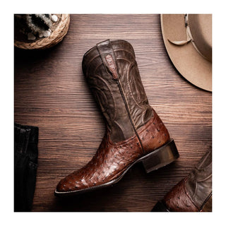 Marco Di Milano Alabama Men's Shoes Kango Tabac Exotic Ostrich Skin Cowboy Boot (MDM1221)