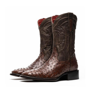 Marco Di Milano Alabama Men's Shoes Kango Tabac Exotic Ostrich Skin Cowboy Boot (MDM1221)