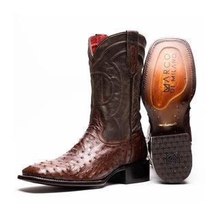 Marco Di Milano Alabama Men's Shoes Kango Tabac Exotic Ostrich Skin Cowboy Boot (MDM1221)