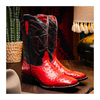Marco Di Milano Alabama Men's Shoes Red Exotic Ostrich Skin Cowboy Boot (MDM1222)