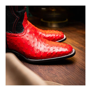 Marco Di Milano Alabama Men's Shoes Red Exotic Ostrich Skin Cowboy Boot (MDM1222)
