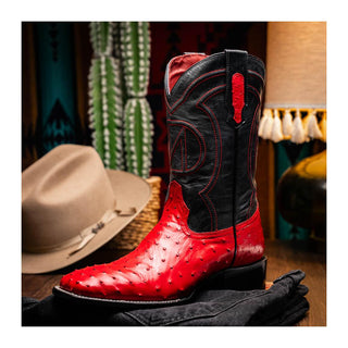 Marco Di Milano Alabama Men's Shoes Red Exotic Ostrich Skin Cowboy Boot (MDM1222)