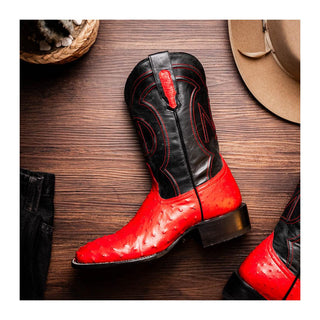 Marco Di Milano Alabama Men's Shoes Red Exotic Ostrich Skin Cowboy Boot (MDM1222)