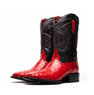Marco Di Milano Alabama Men's Shoes Red Exotic Ostrich Skin Cowboy Boot (MDM1222)
