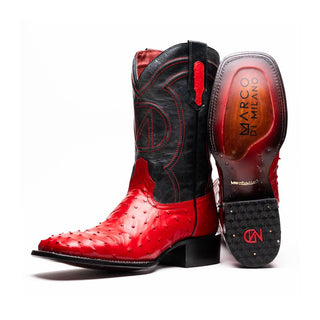 Marco Di Milano Alabama Men's Shoes Red Exotic Ostrich Skin Cowboy Boot (MDM1222)