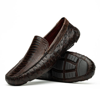 Marco Di Milano Alba Men's Shoes Brown Exotic Ostrich Driver Loafer (MDM1206)