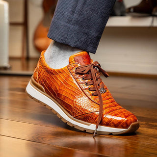 Marco Di Milano Alonzo Men's Shoes Cognac Genuine Caiman Crocodile Casual Sneakers (MDM1165)