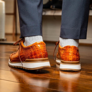 Marco Di Milano Alonzo Men's Shoes Cognac Genuine Caiman Crocodile Casual Sneakers (MDM1165)